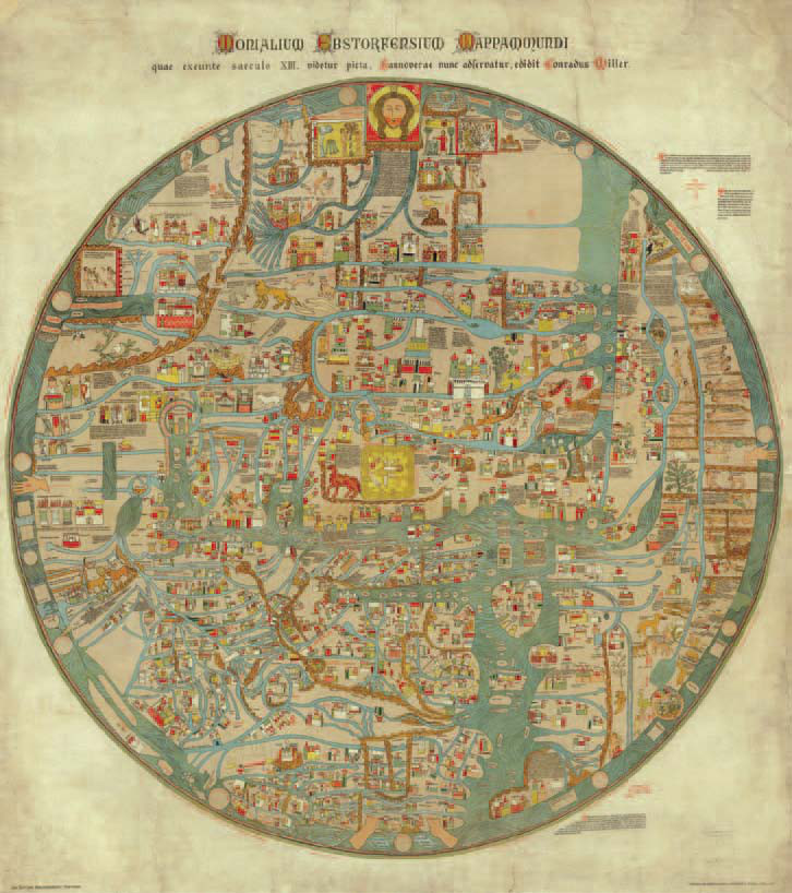 Ukázka kruhové, tzv. ebstorfské mapy