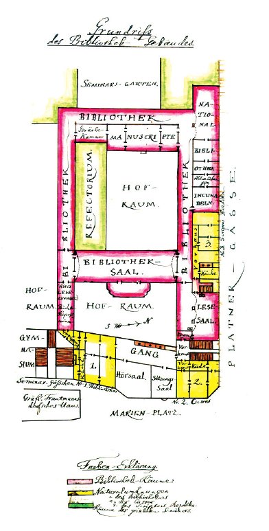 Plánek umístění knihovny v Klementinu z roku 1853 