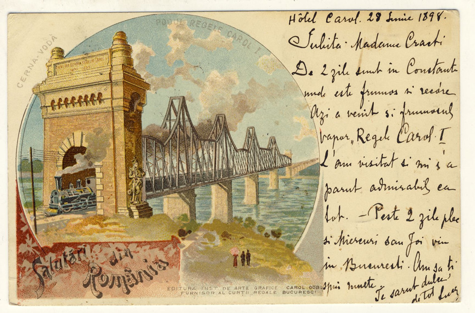 Obr. 7 Ze sbírky historických pohlednic, most přes Dunaj v Cernavodă (Biblioteca Digitală Naţională/Národní digitální knihovna, NK Rumunska)