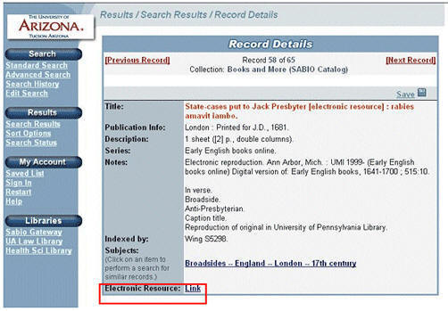 Arizona search - bibliografický záznam