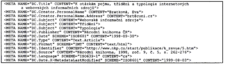 obrzek  3 - pln zznam o textovm zdroji lnku - Dublin core