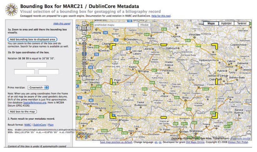 Obr.1 GeoMARC – nástroj pro generování metadat definujících hraniční obdélník
