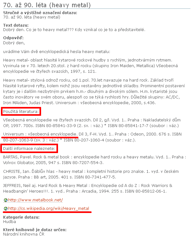 Obr. 2 Příklad archivního záznamu odkazujícího na heslo v české Wikipedii a na tištěnou encyklopedii Universum