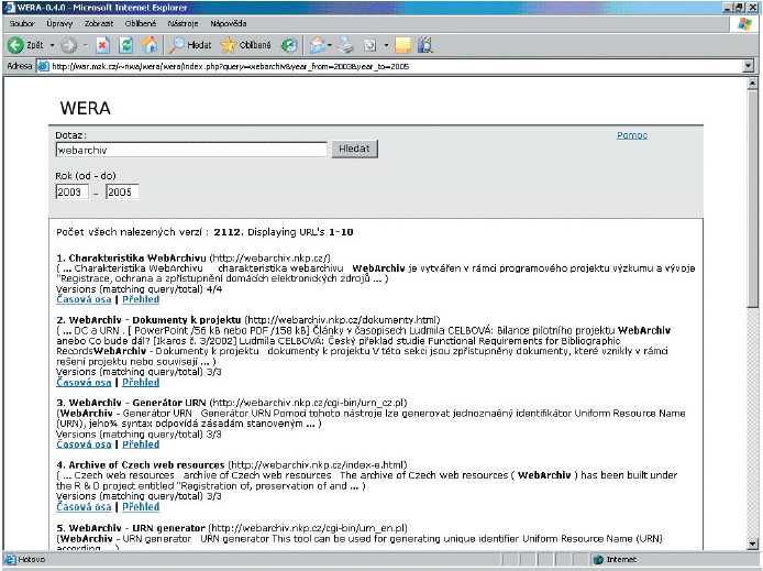Ukázka fulltextového vyhledávače WERA 1