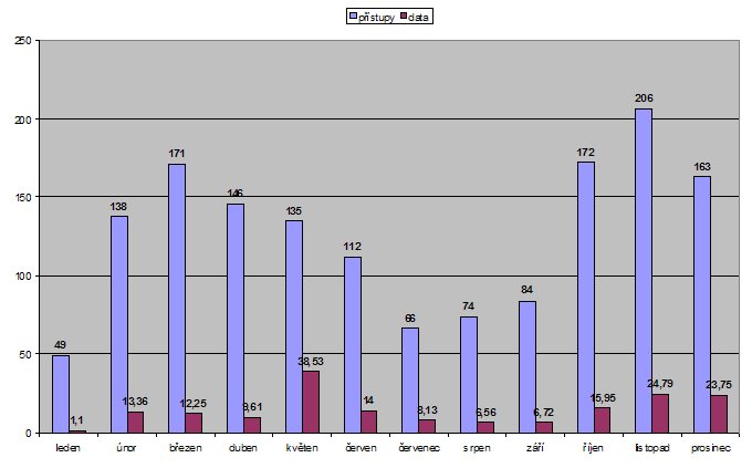 Graf - Statistika přístupů leden – prosinec 2009 po měsících 