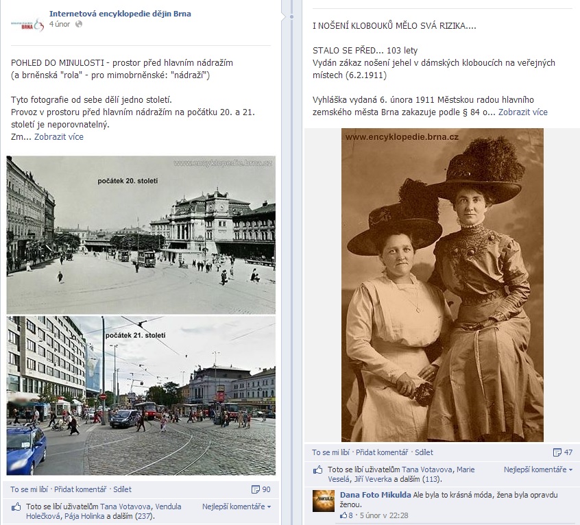 Obr. 6 Záznam z facebookových stránek z 5. února, vpravo: "STALO SE PŘED... 103 lety.