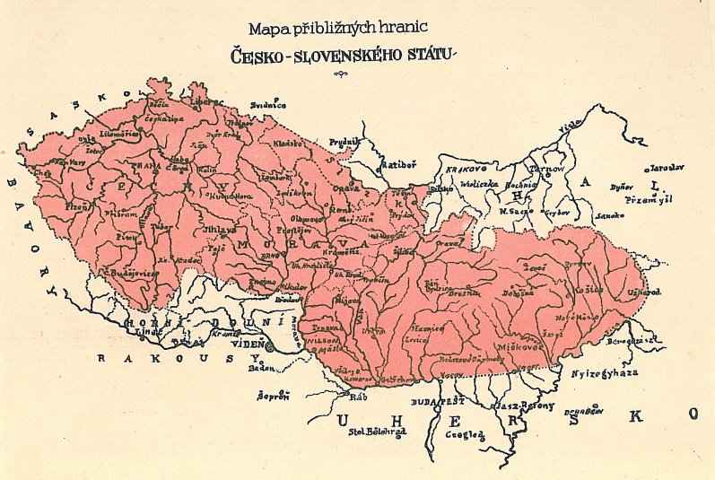 Pohlednice - Mapa přibližných hranic ČESKO – SLOVENSKÉHO STÁTU